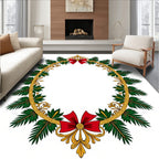 Ornate Green Foliage Red Bow Design Rug