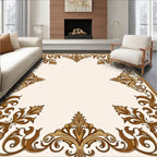 Ornate Floral Scrollwork Golden Brown Border Rug