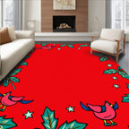 Whimsical Pink Birds Green Leaves Stars Rug
