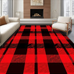 Classic Red Black Plaid Pattern Rug