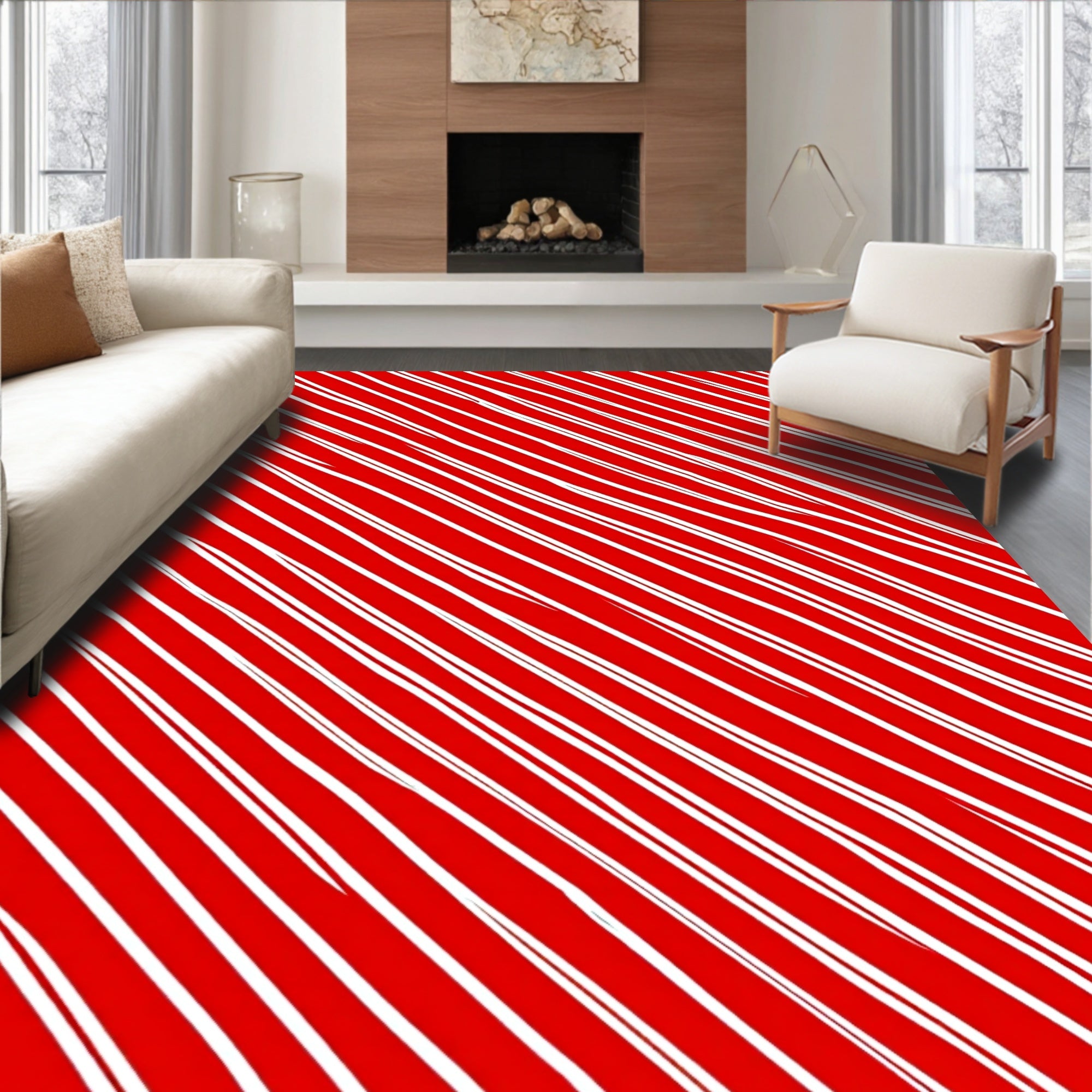 Hand Drawn Candy Cane Stripe Pattern Rug