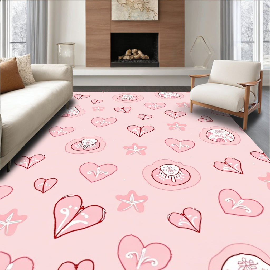 Pink Hearts Star Whimsical Pattern Rug