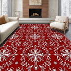 Intricate White Snowflake Red Design Rug