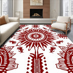 Deep Red Sunburst Mandala Botanical Design Rug