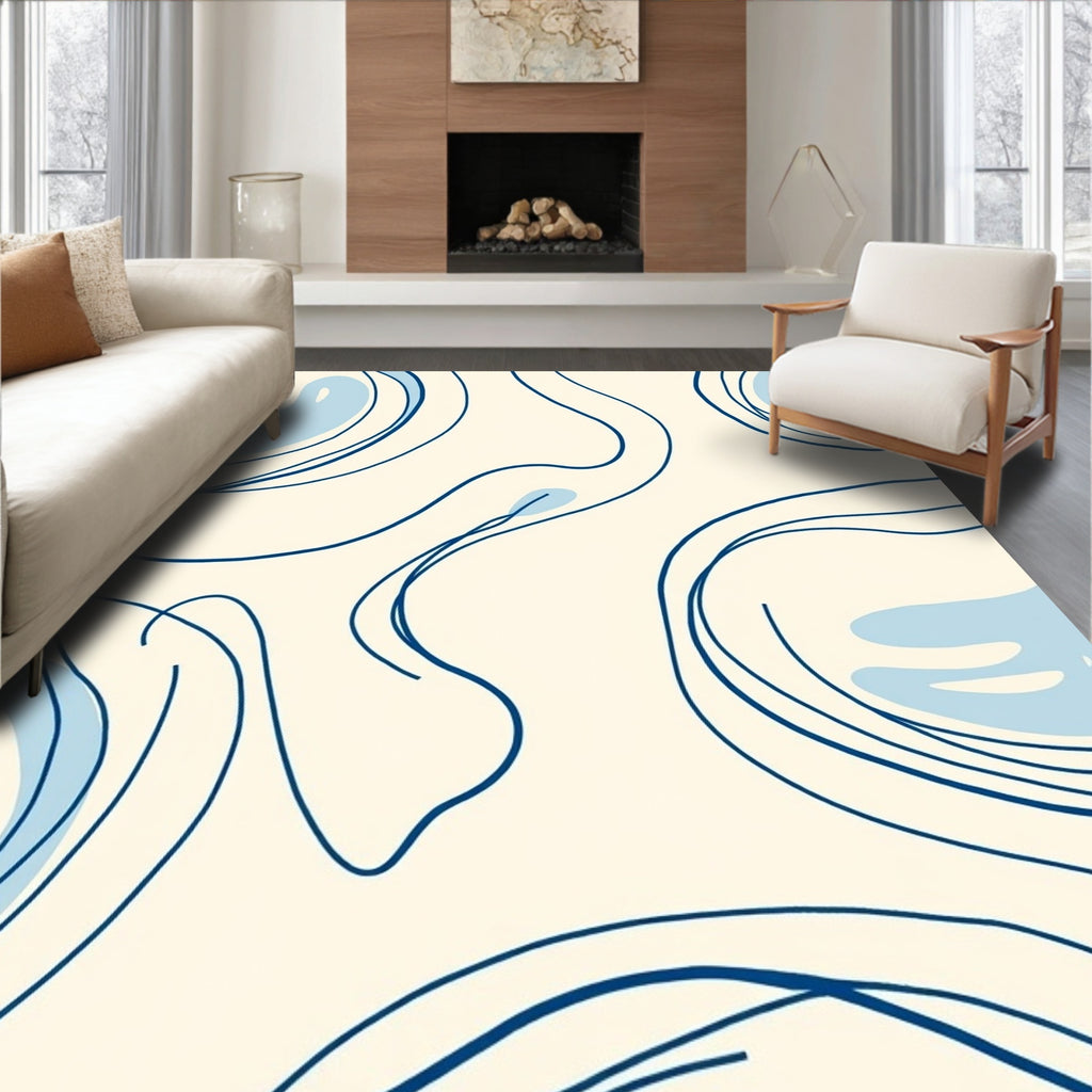 Blue Flowing Lines Organic Pattern Rug
