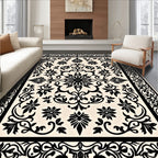 Elegant Black Floral Scrollwork Design Rug