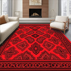 Bold Red Abstract Floral Design Rug