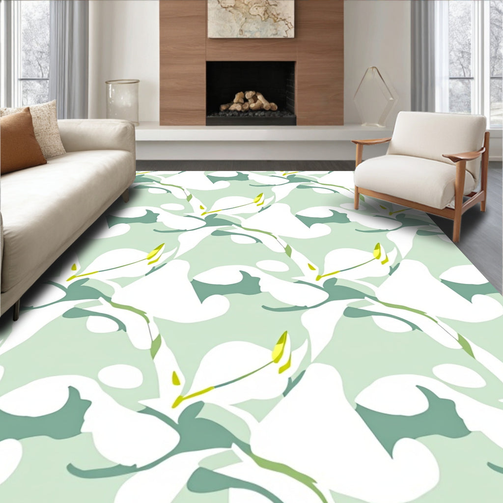 Abstract Lily Pattern In Mint Green Rug