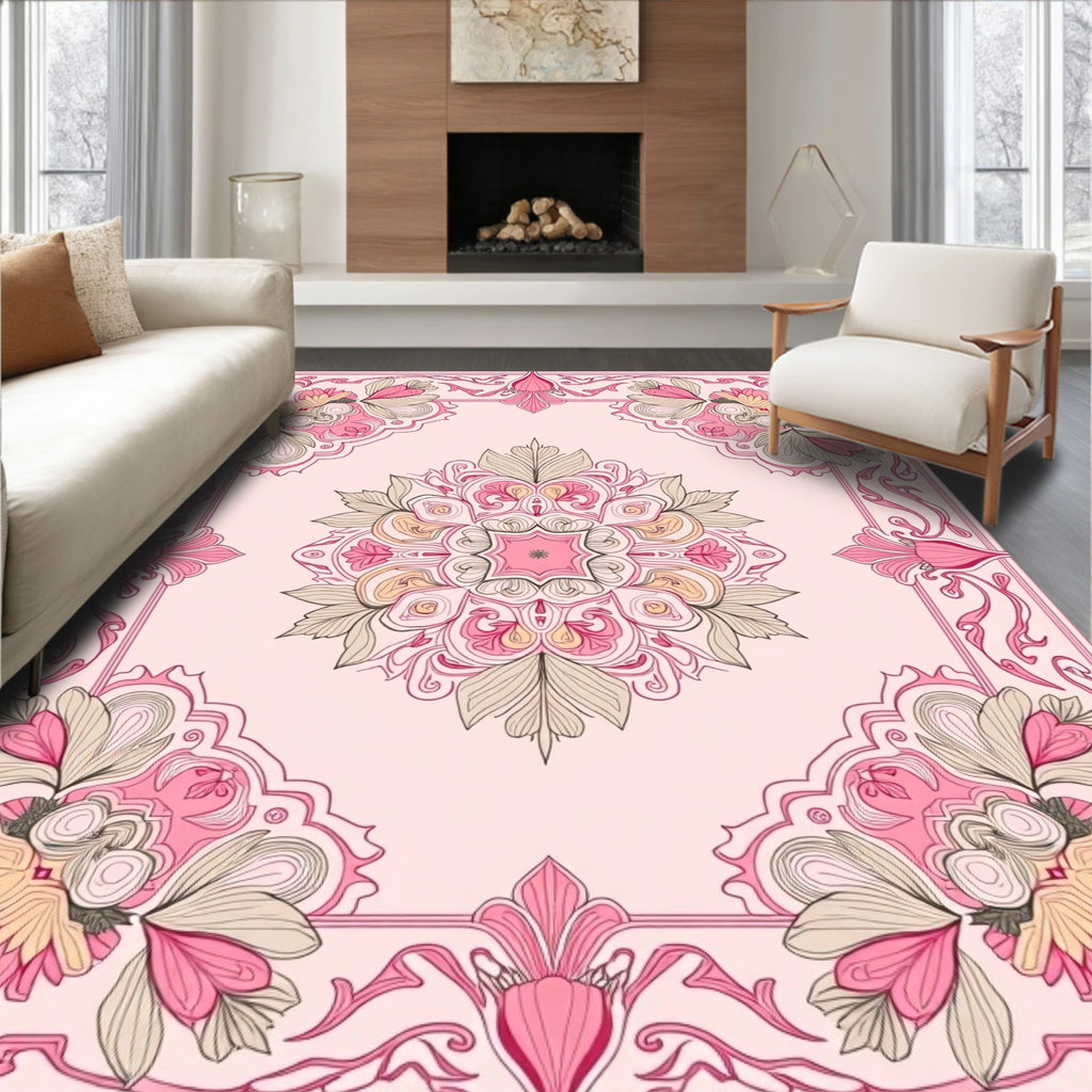 Pink Floral Mandala Frame Pattern Rug