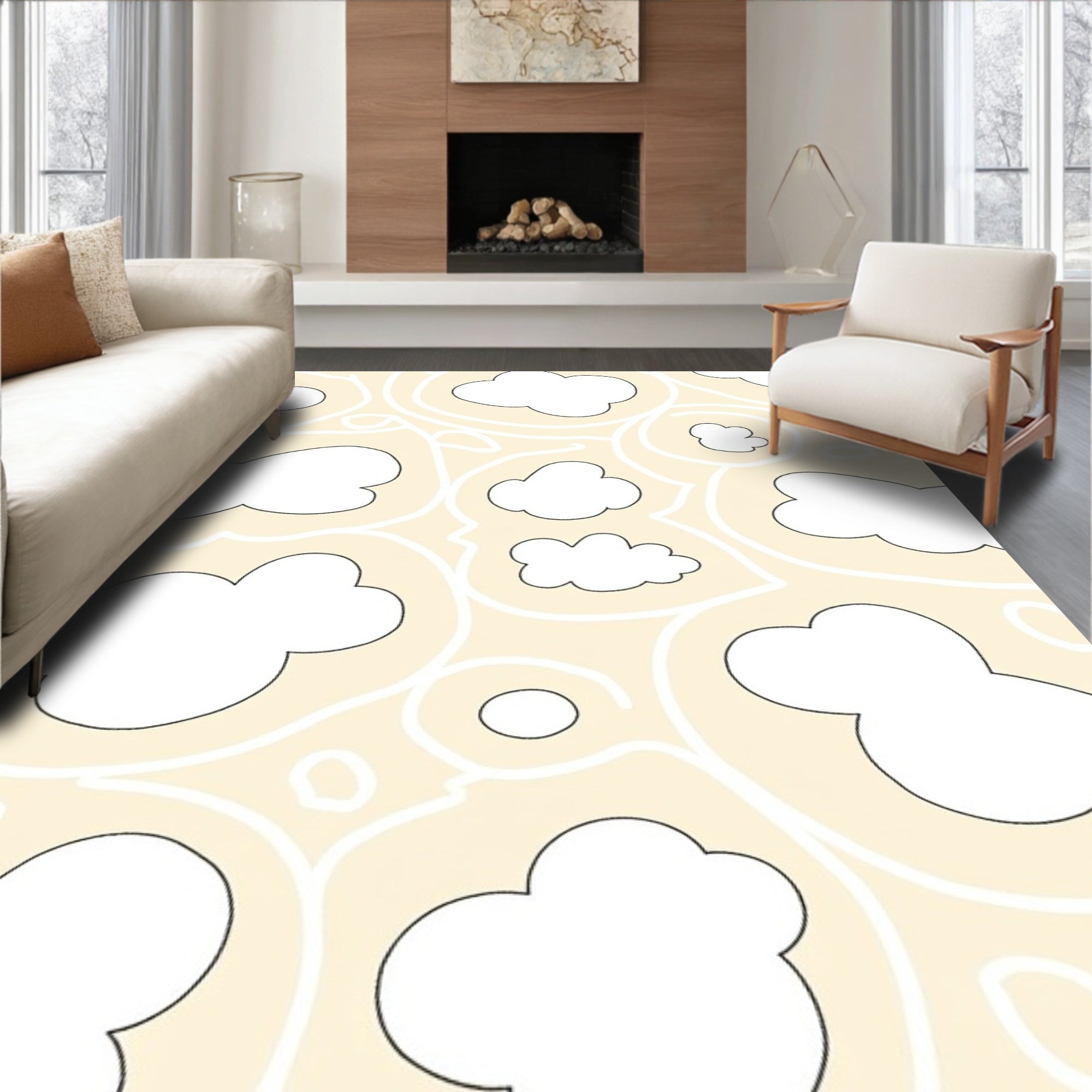 Stylized Clouds and Swirls Pattern Rug