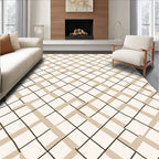 Tan Black Intersecting Grid Pattern Rug