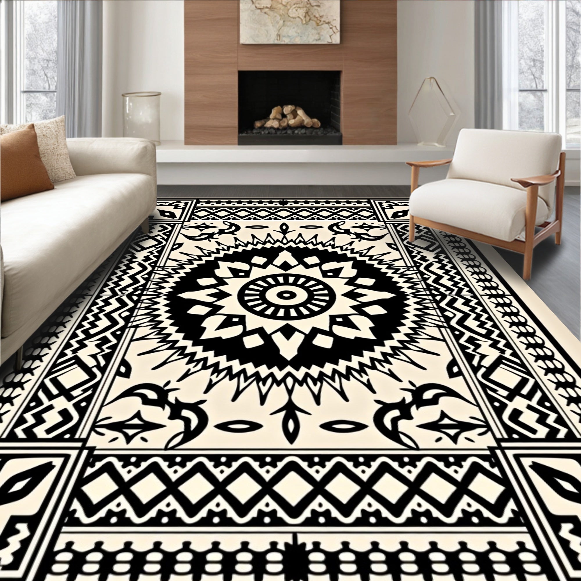 Tribal Geometric Sunburst Medallion Rug