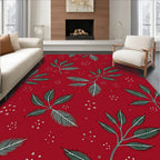 Red Leafy Branch Botanical Pattern Rug