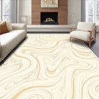 Cream and Gold Swirl Abstraction Rug