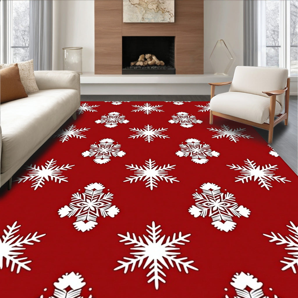 Red Snowflake Pattern Design Rug