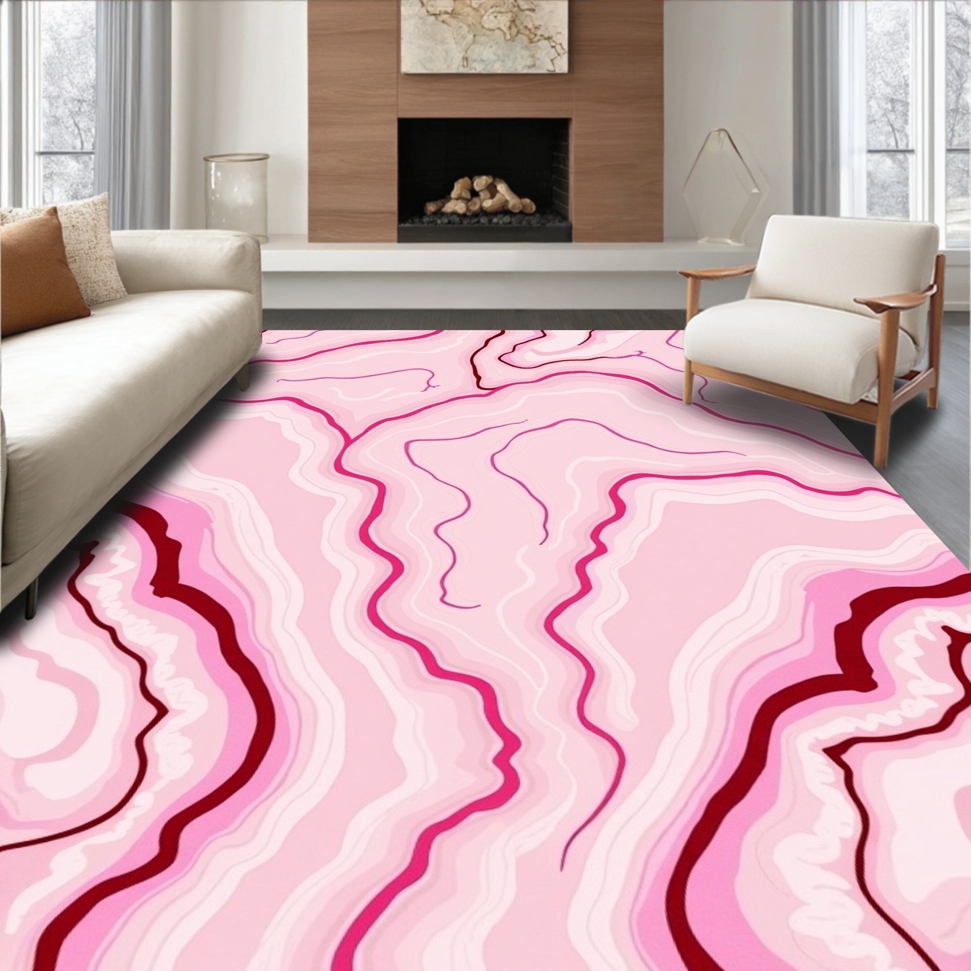 Pink Agate Inspired Swirl Pattern Rug
