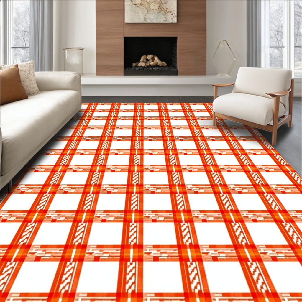 Abstract Red White Checked Pattern Rug