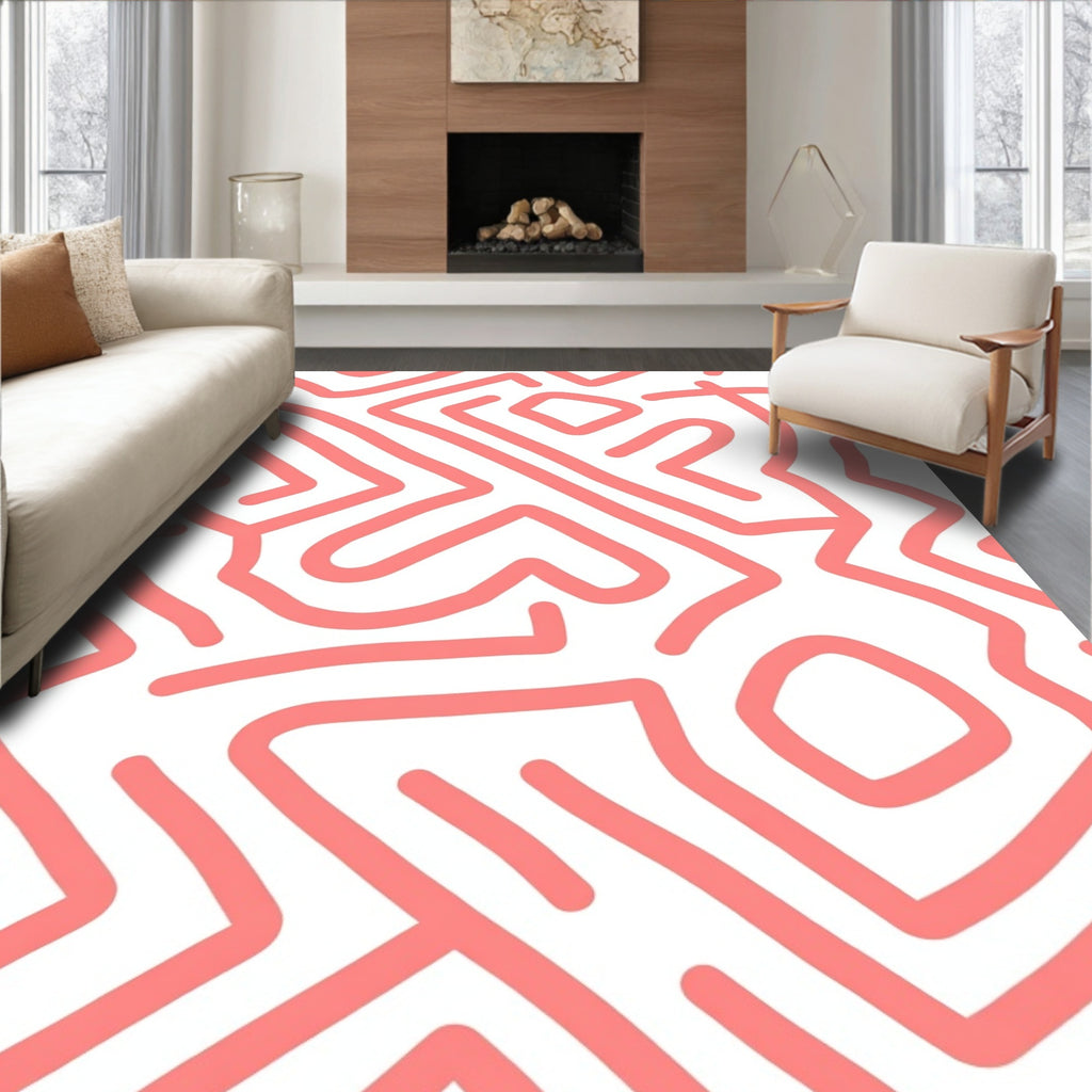 Abstract Coral Maze Pattern Rug