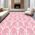 Pale Pink White Floral Damask Rug