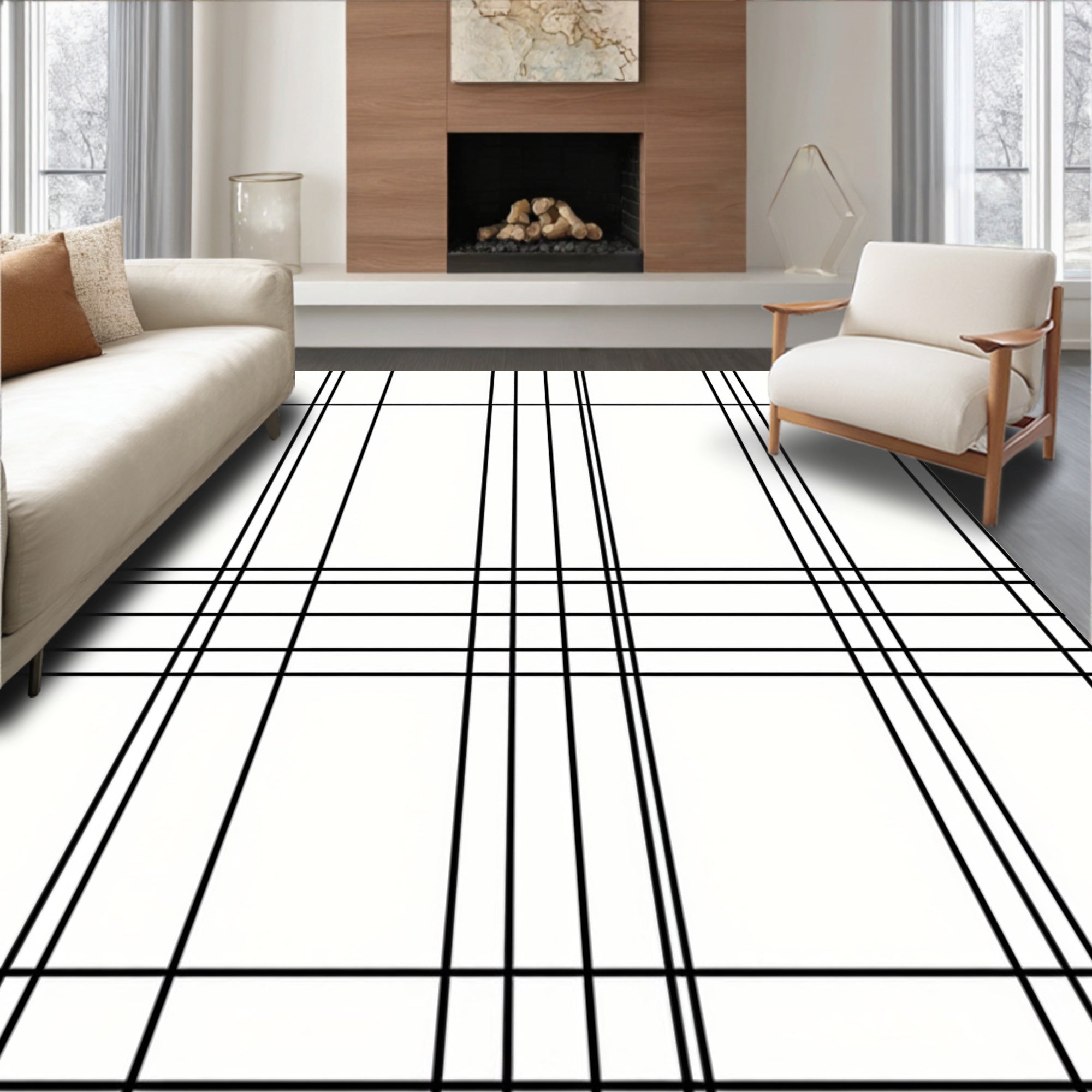 Monochrome Classic Tartan Pattern Rug