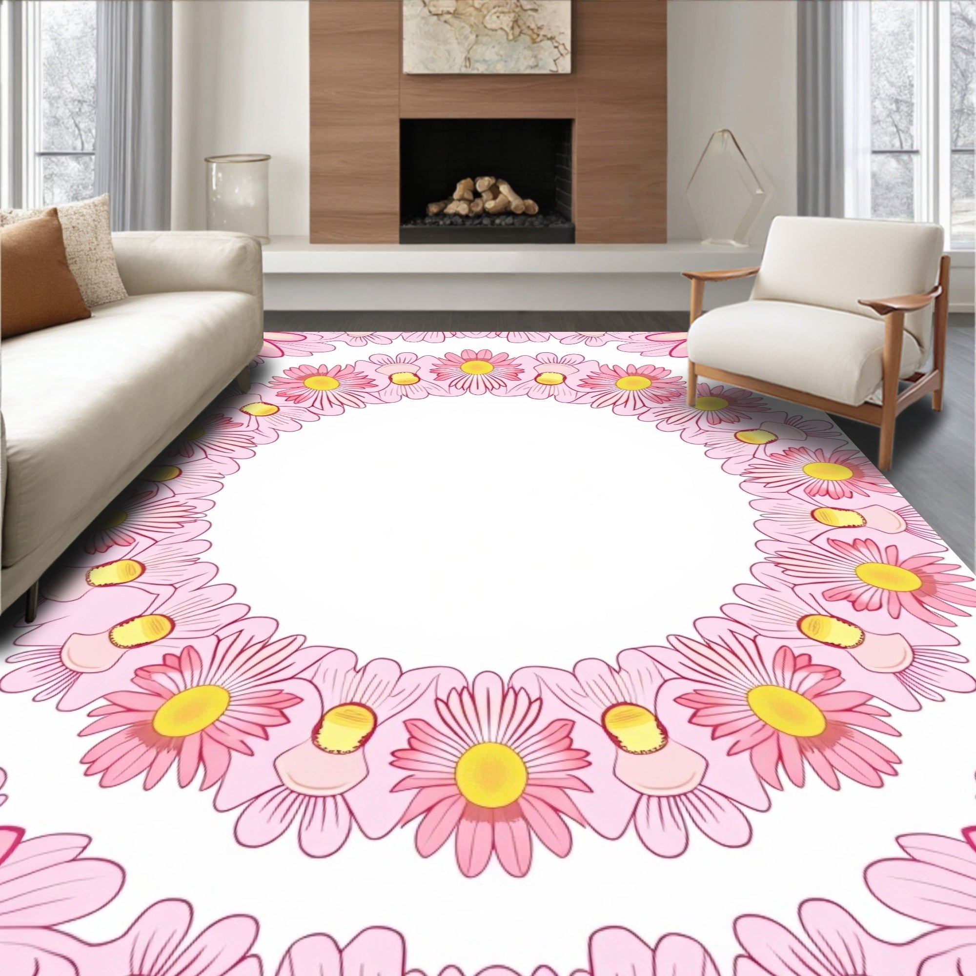 Pink Floral Mandala Pattern Rug