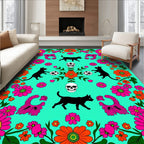 Whimsical Cats Skulls Floral Rug