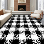 Bold Black White Checkered Pattern Rug