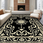 Black and Cream Floral Medallion Rug