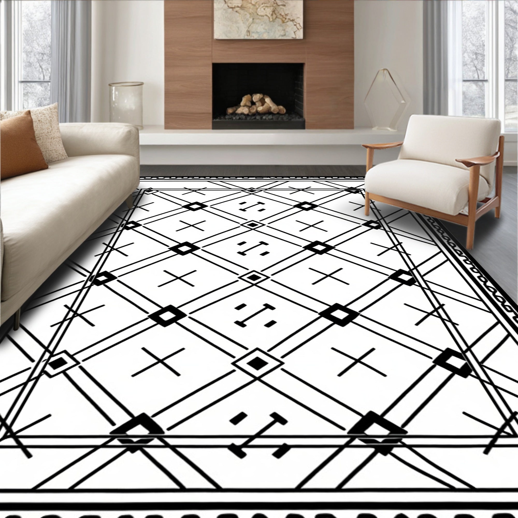 Bold Diamond Lattice Patterned Rug
