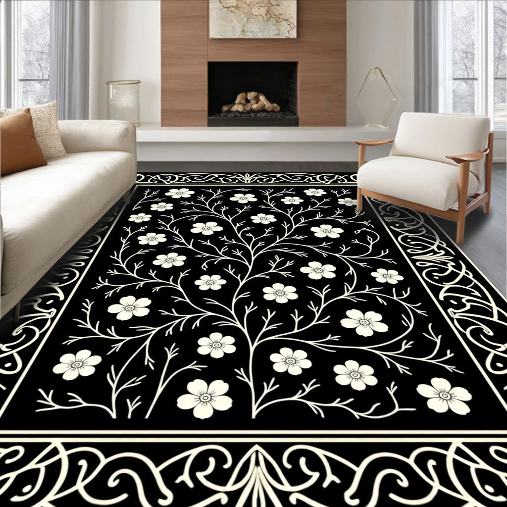 Classic Floral Vine Border Design Rug