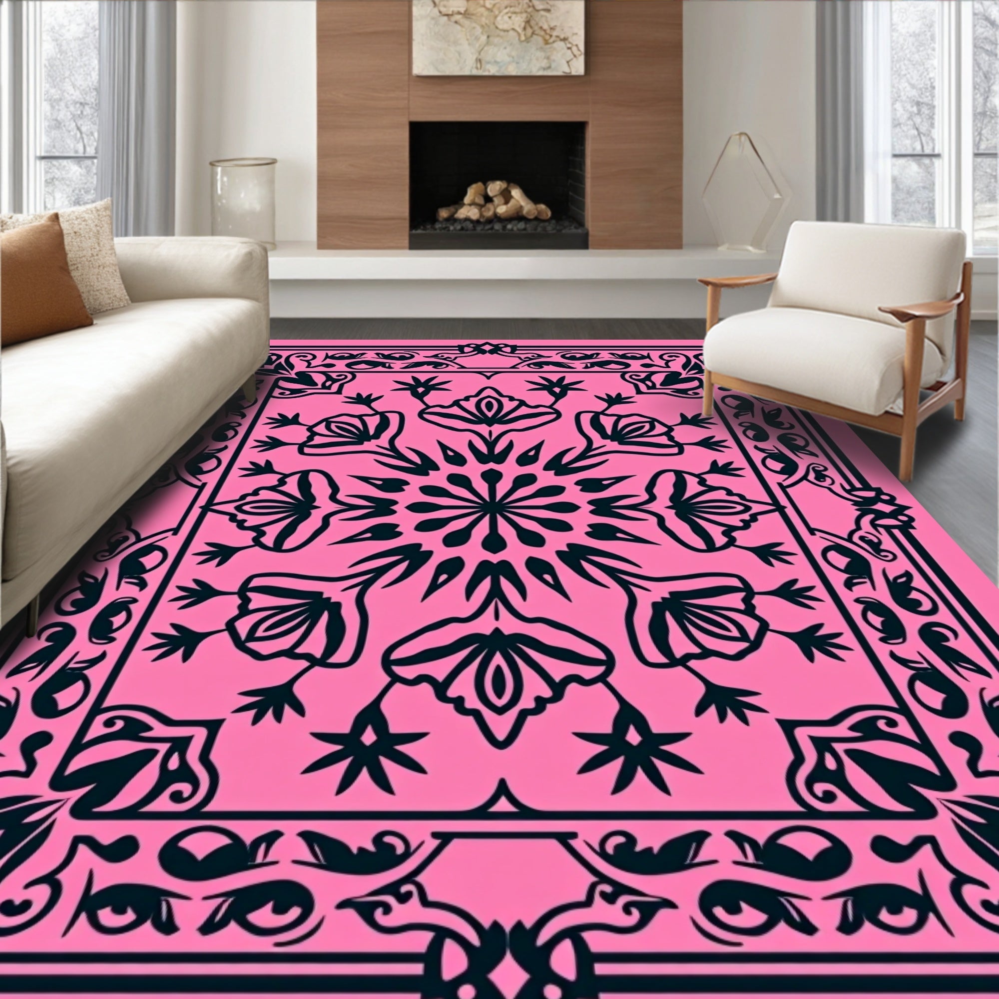 Delicate Floral Symmetry Patterned Rug