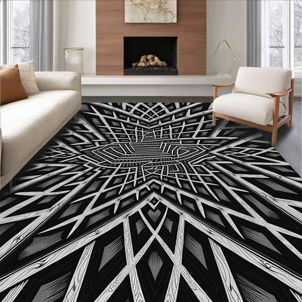 Black and White Geometric Perspective Rug
