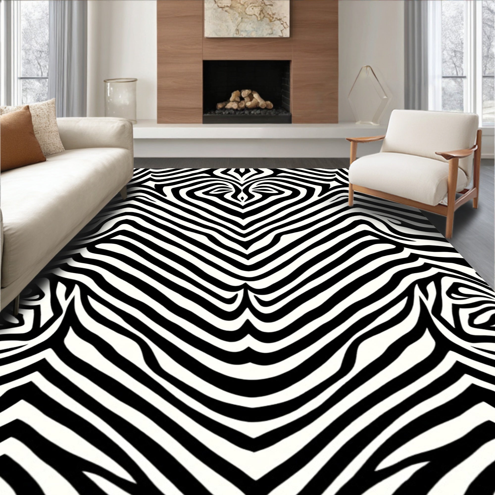 Bold Black White Zebra Stripe Pattern Rug