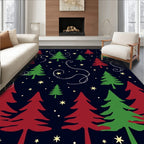 Red Green Forest Night Stars Rug
