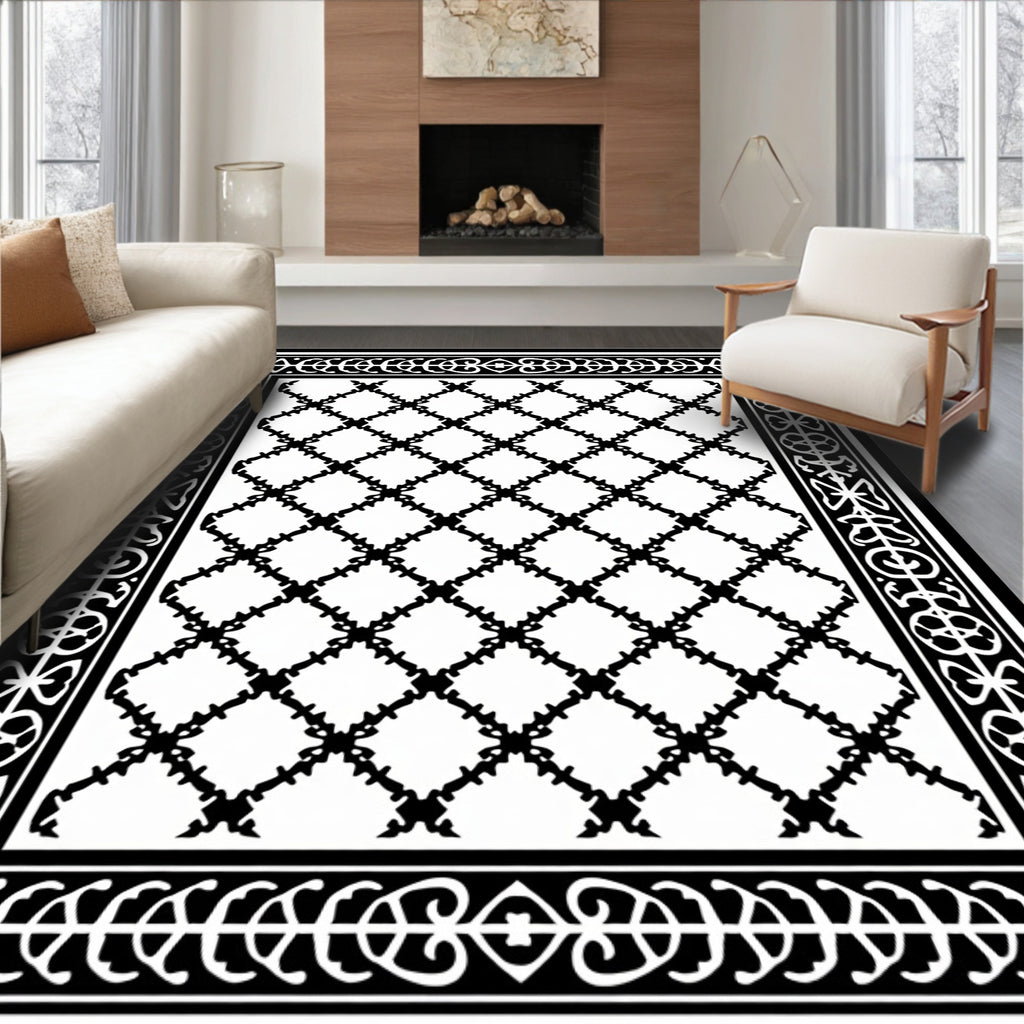 Classic Black White Lattice Pattern Rug