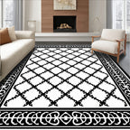 Classic Black White Lattice Pattern Rug