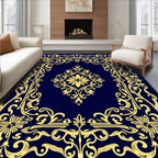 Ornate Yellow Floral Scrollwork Design Rug