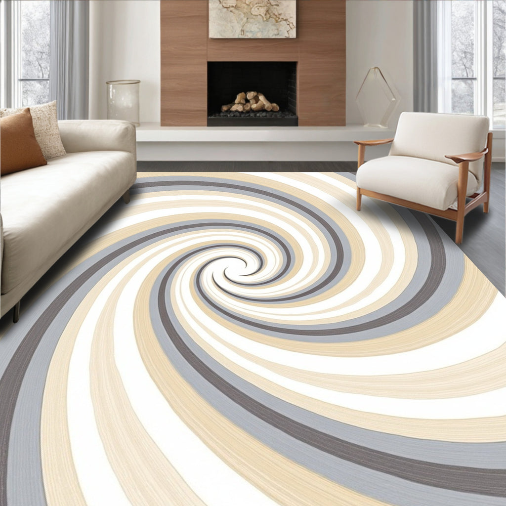 Neutral Swirl Pattern Lines Rug