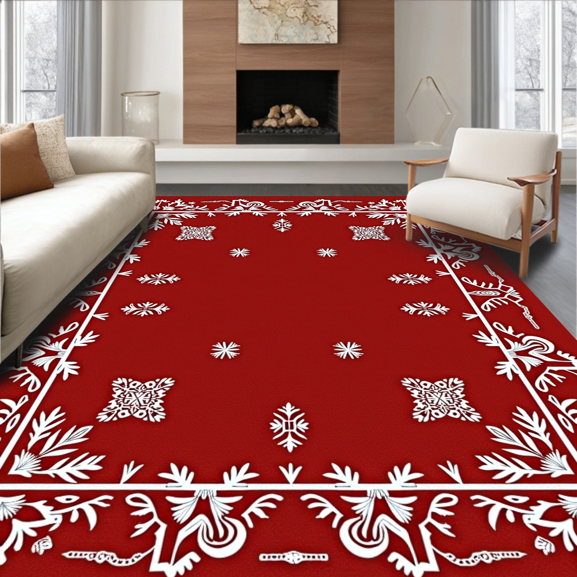 Red Floral Intricate Border Design Rug