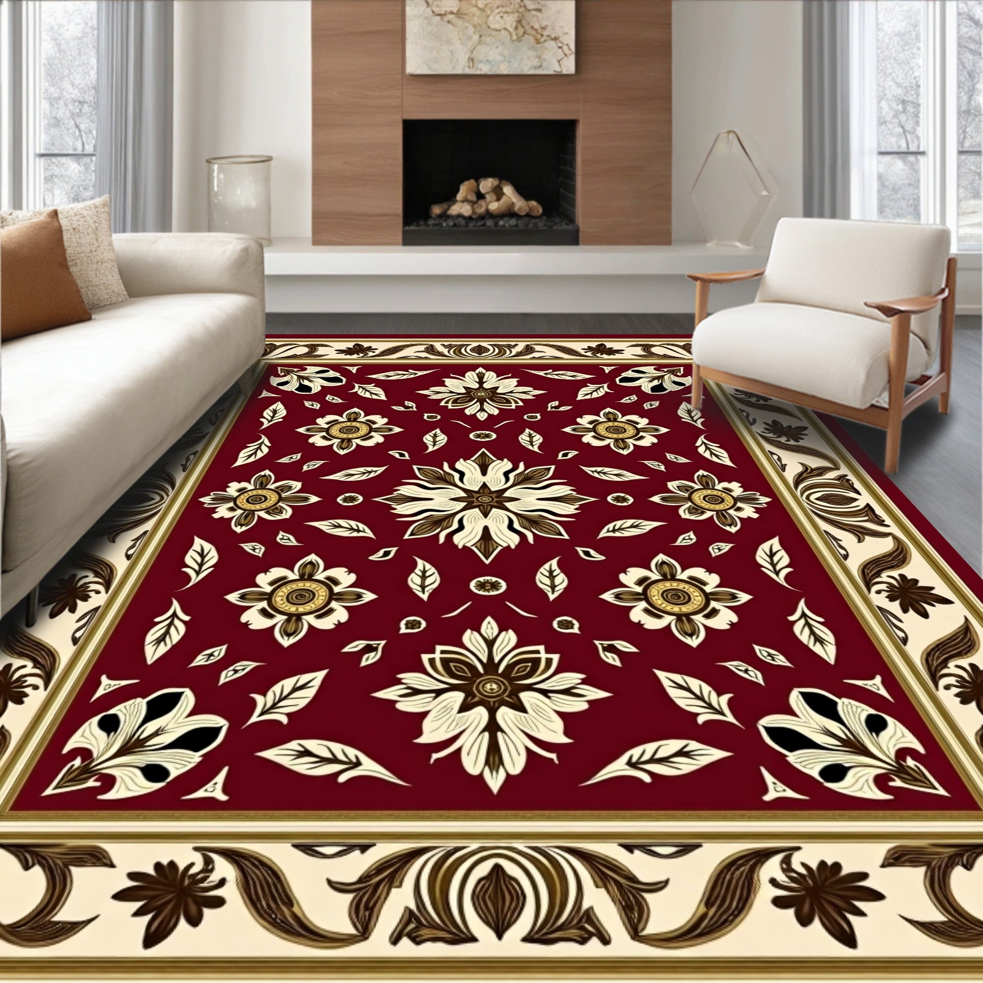 Ornate Floral Swirl Pattern Rug