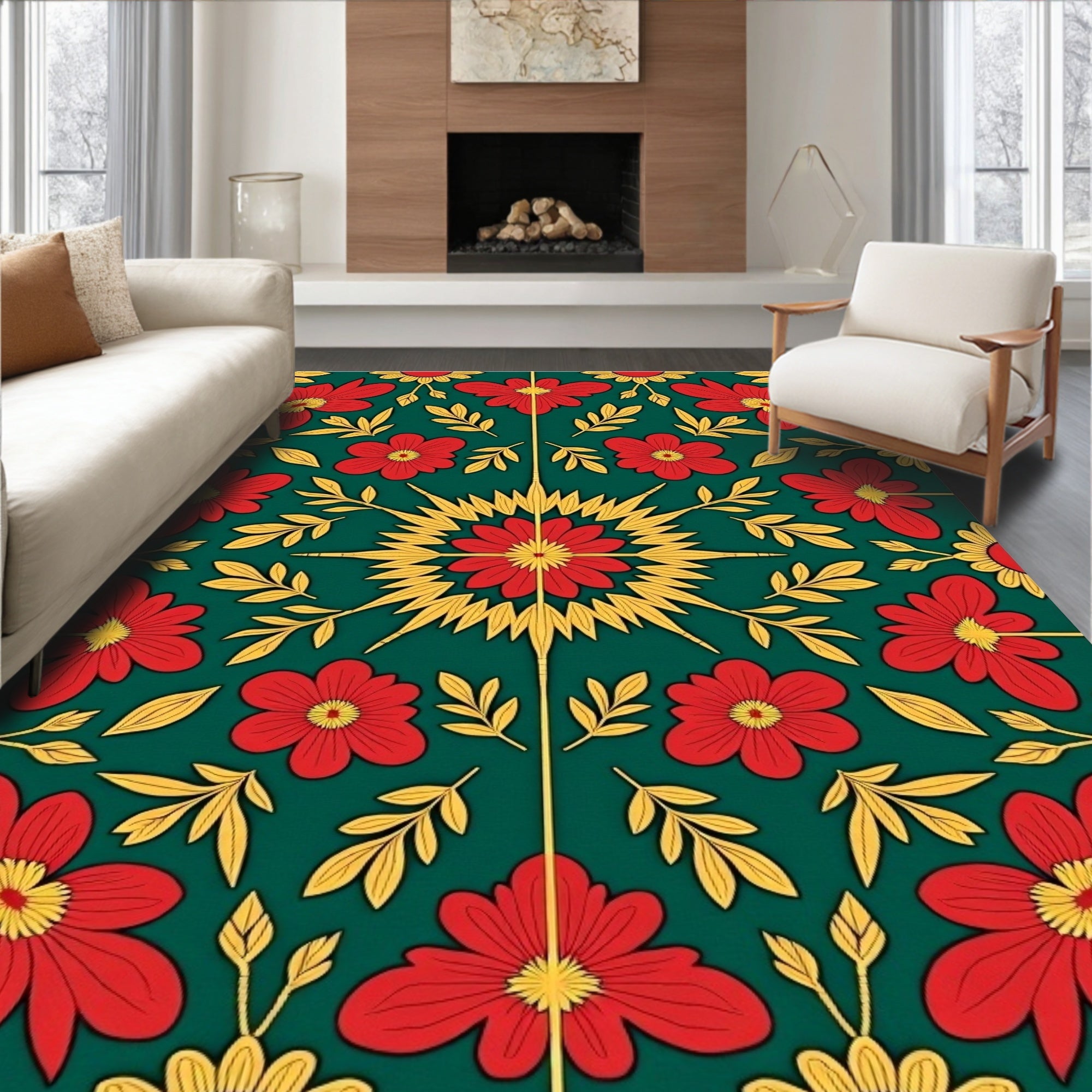 Vibrant Floral And Leaf Pattern Rug