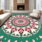 Pink Green Floral Mandala Rug