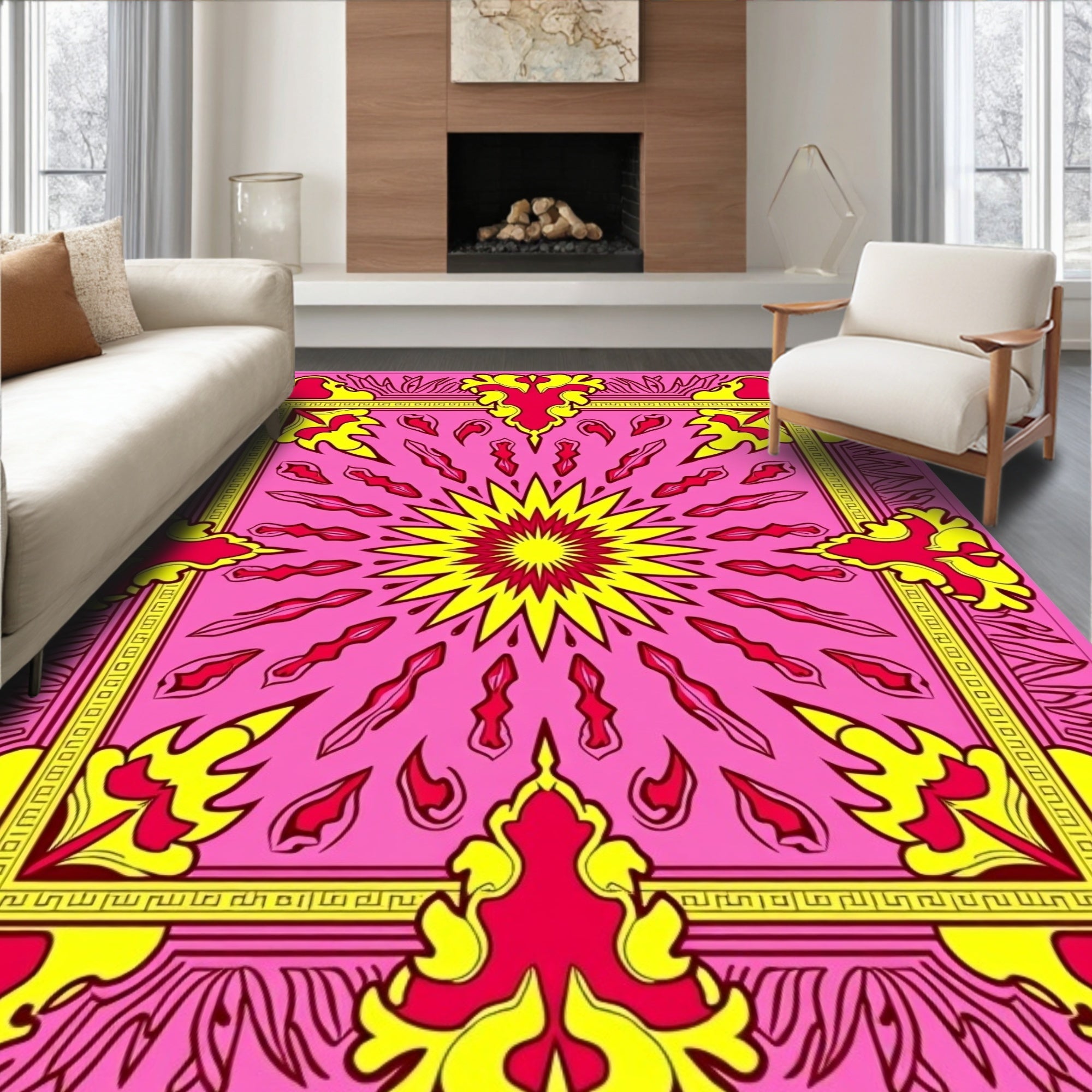 Vibrant Sunburst Floral Mandala Rug