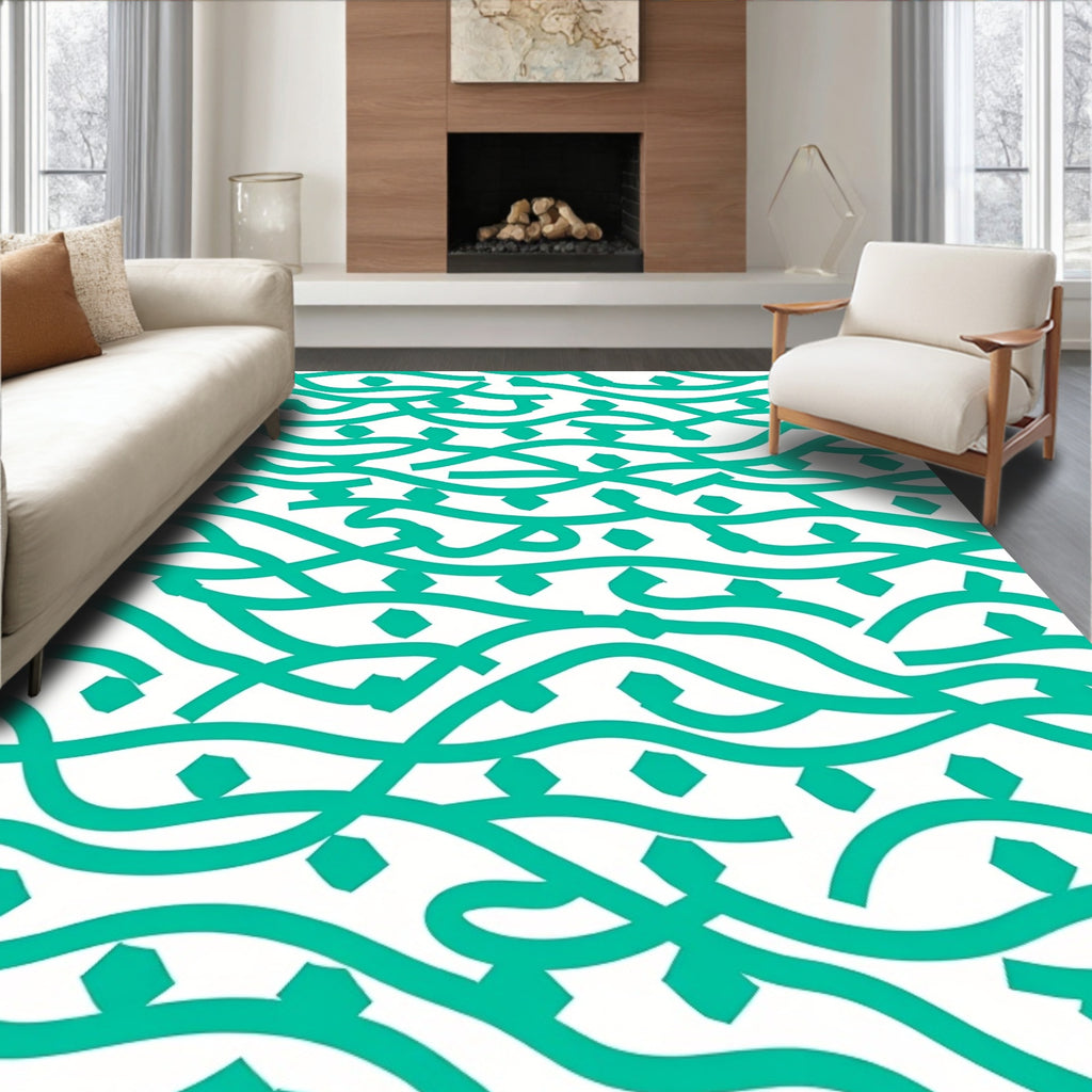 Teal Wavy Diamond Pattern Rug