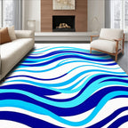 Abstract Blue Wave Pattern Rug
