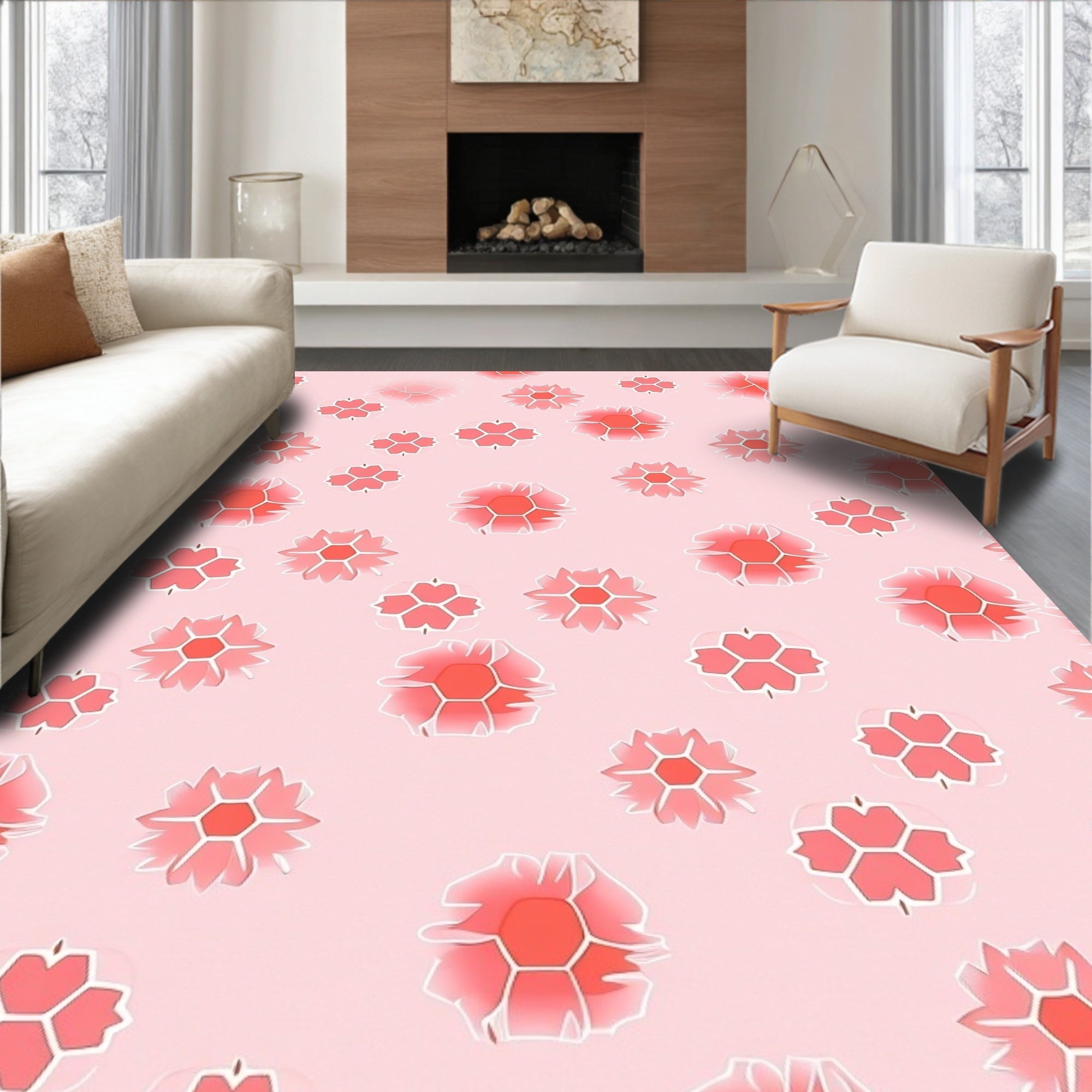 Pink Blossom Pattern Rug