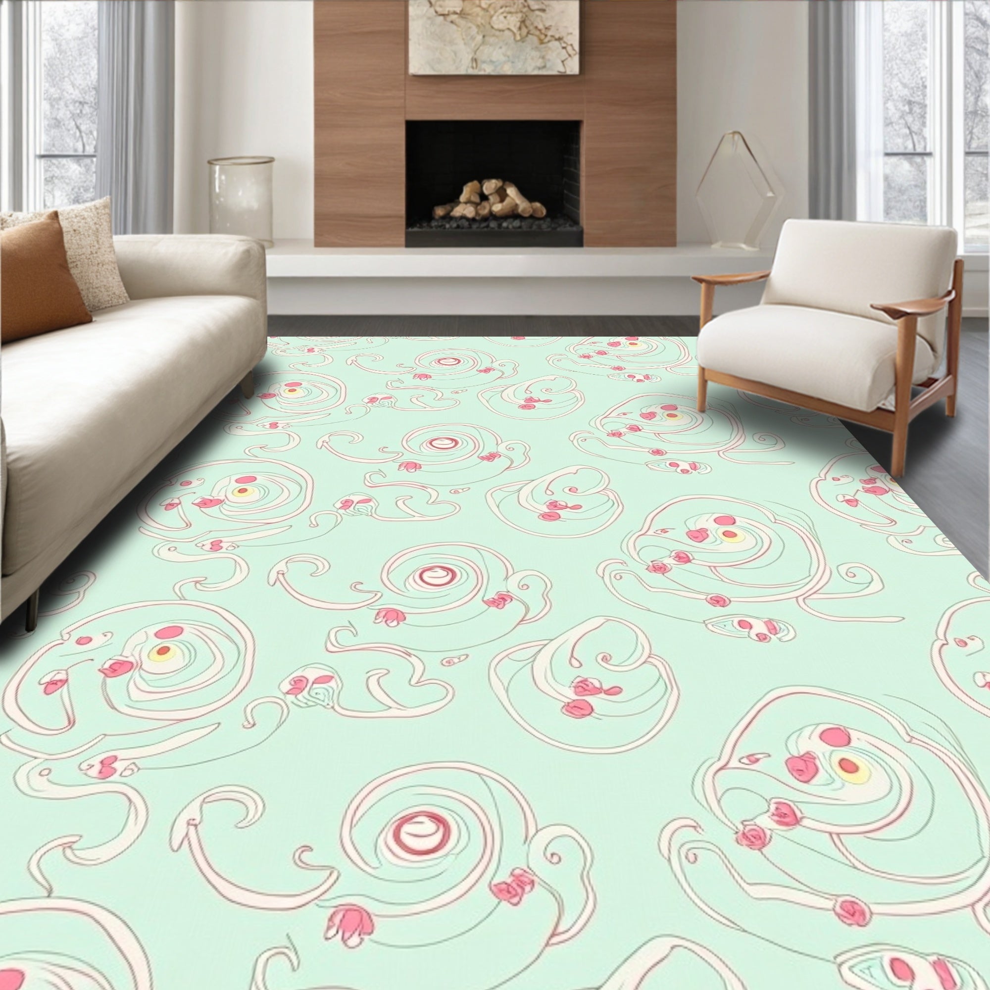 Whimsical Swirls Floral Accents Rug