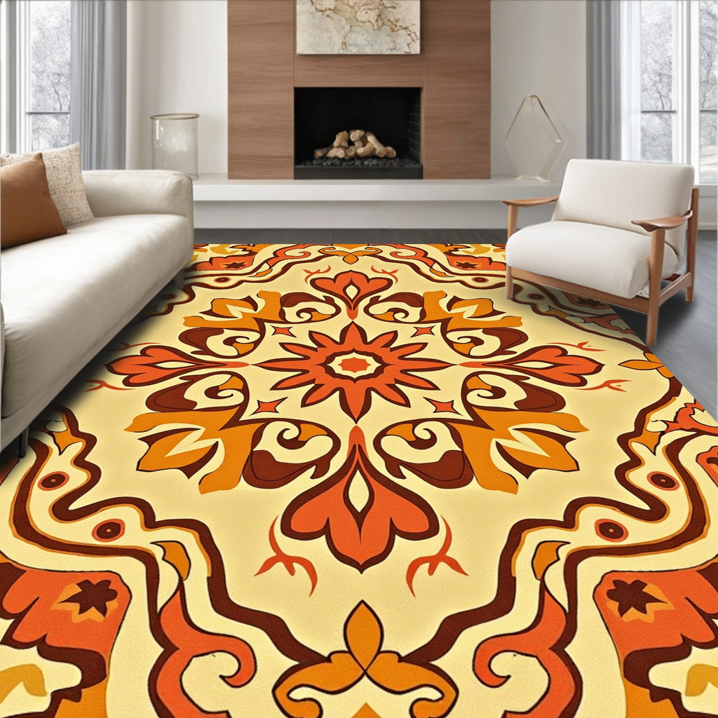 Warm Earthy Tones Floral Pattern Rug