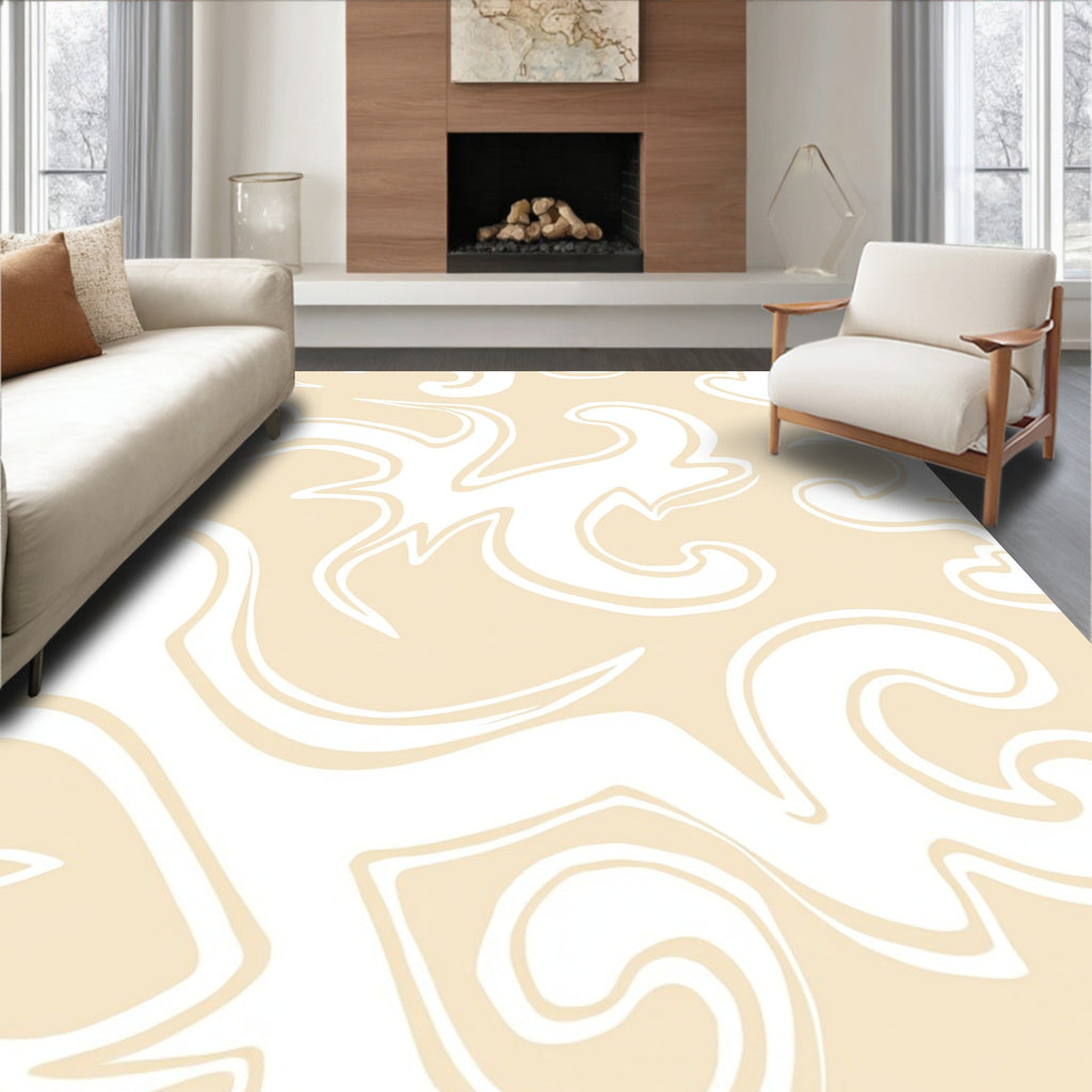 Cream Swirls Abstract Pattern Rug