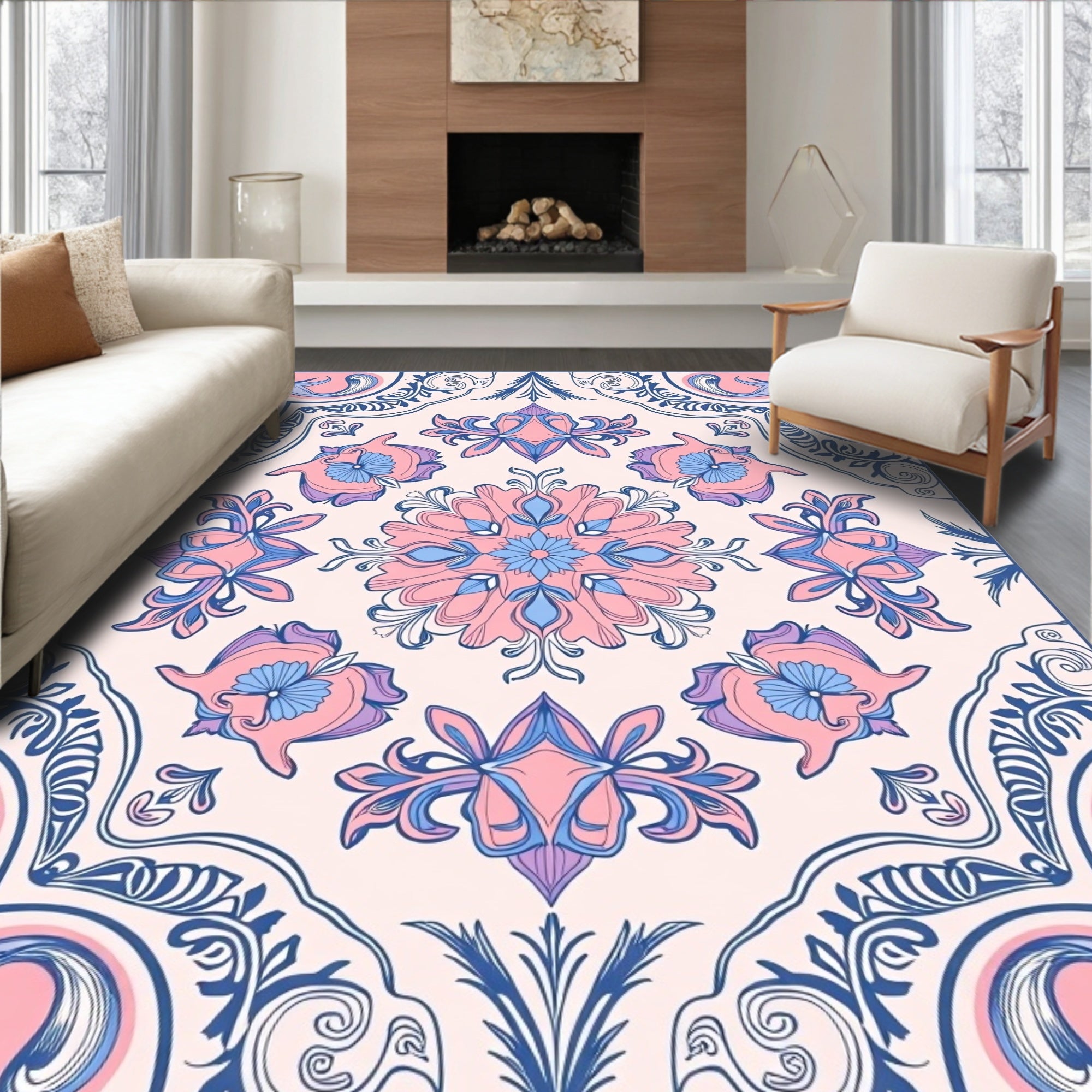 Intricate Floral Mandala Design Rug